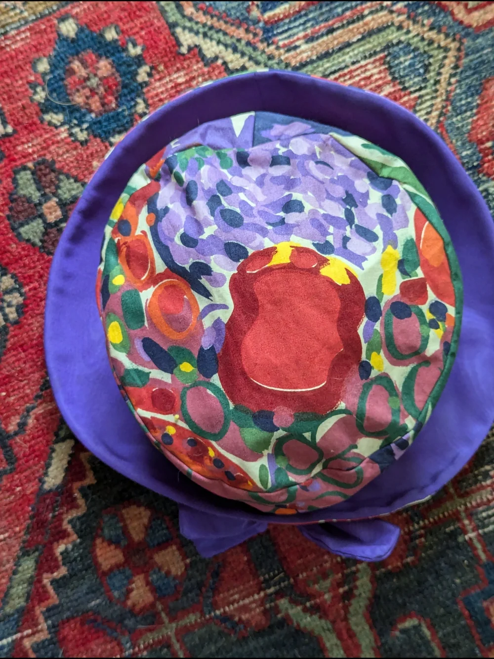Vintage 1990s Multicolor Floral Bucket Hat with Purple Bow